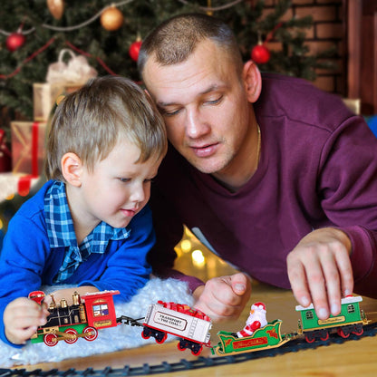 AOKESI Toy Train Set with Lights and Sounds - Christmas Train Set Around Tree - Electric Railway Train Set with Locomotive Engine, Cars and Tracks, Battery Operated Xmas Train Gift for Kids Boys Girls