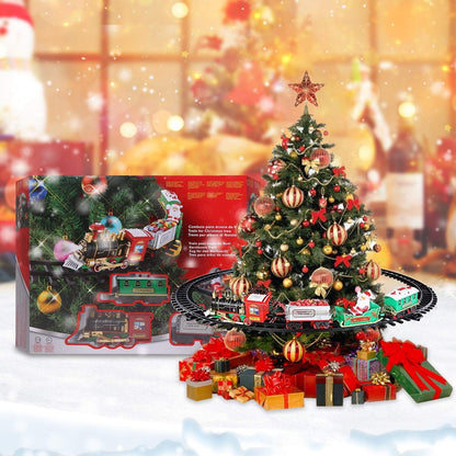 AOKESI Toy Train Set with Lights and Sounds - Christmas Train Set Around Tree - Electric Railway Train Set with Locomotive Engine, Cars and Tracks, Battery Operated Xmas Train Gift for Kids Boys Girls