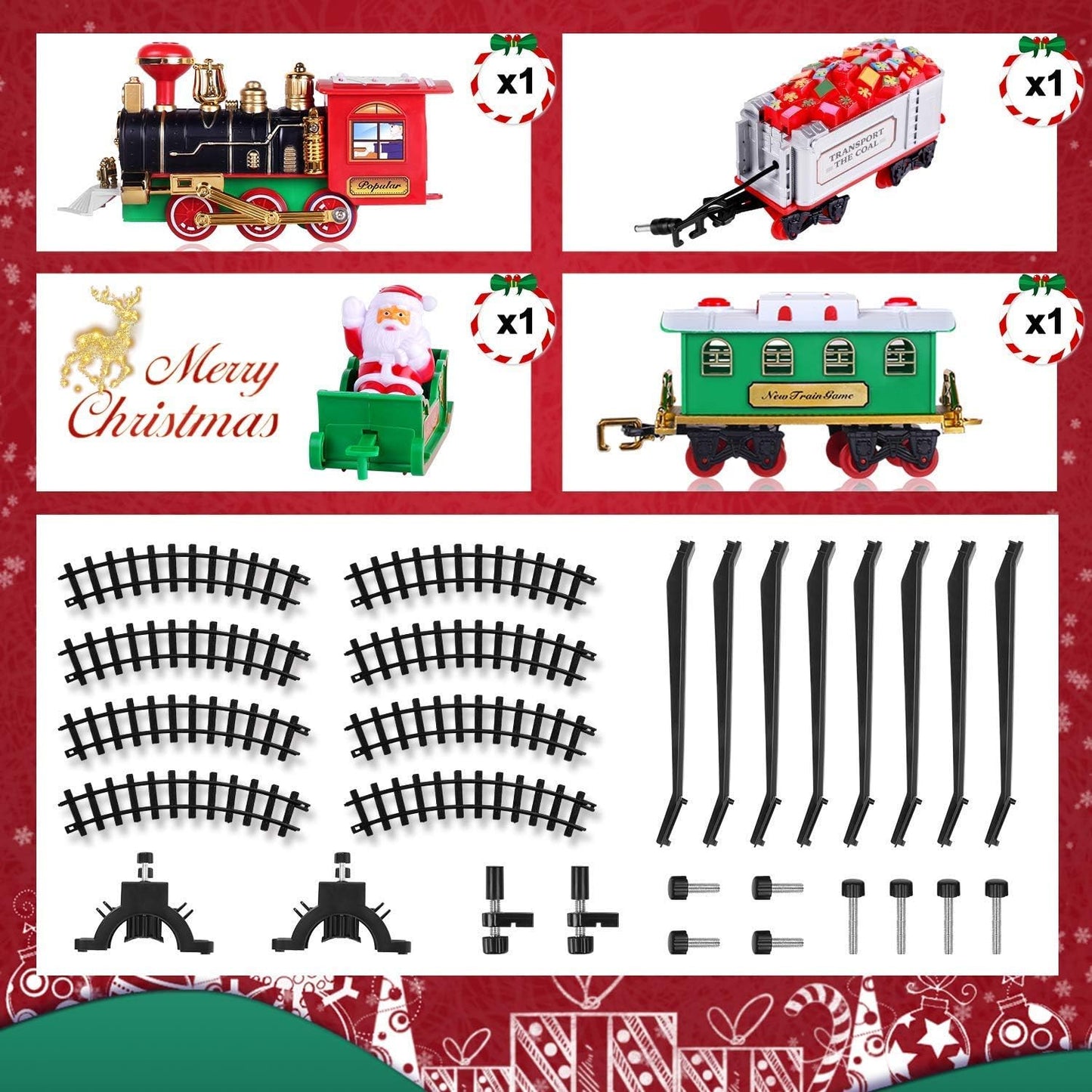 AOKESI Toy Train Set with Lights and Sounds - Christmas Train Set Around Tree - Electric Railway Train Set with Locomotive Engine, Cars and Tracks, Battery Operated Xmas Train Gift for Kids Boys Girls