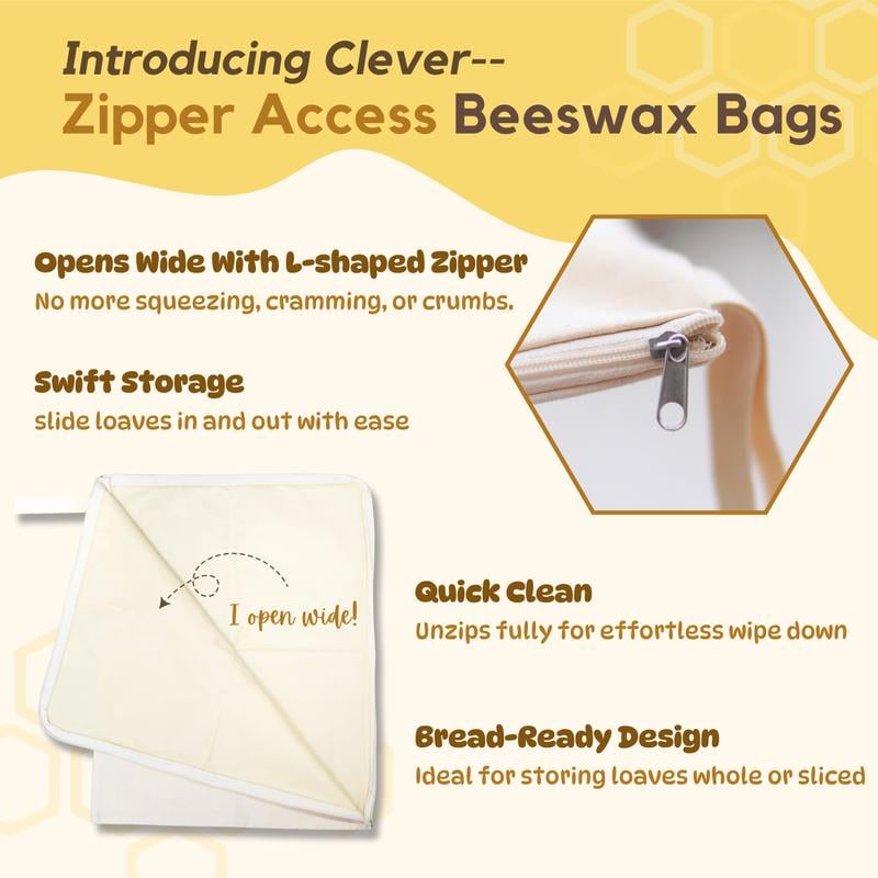 🔥𝑳𝑨𝑺𝑻 𝑫𝑨𝒀 𝟒𝟗% 𝑶𝑭𝑭🍞Wide Zipper Access Cotton & Beeswax Bread Bags for Sourdough