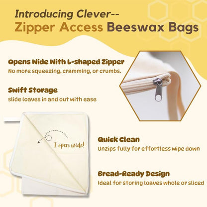 🔥𝑳𝑨𝑺𝑻 𝑫𝑨𝒀 𝟒𝟗% 𝑶𝑭𝑭🍞Wide Zipper Access Cotton & Beeswax Bread Bags for Sourdough