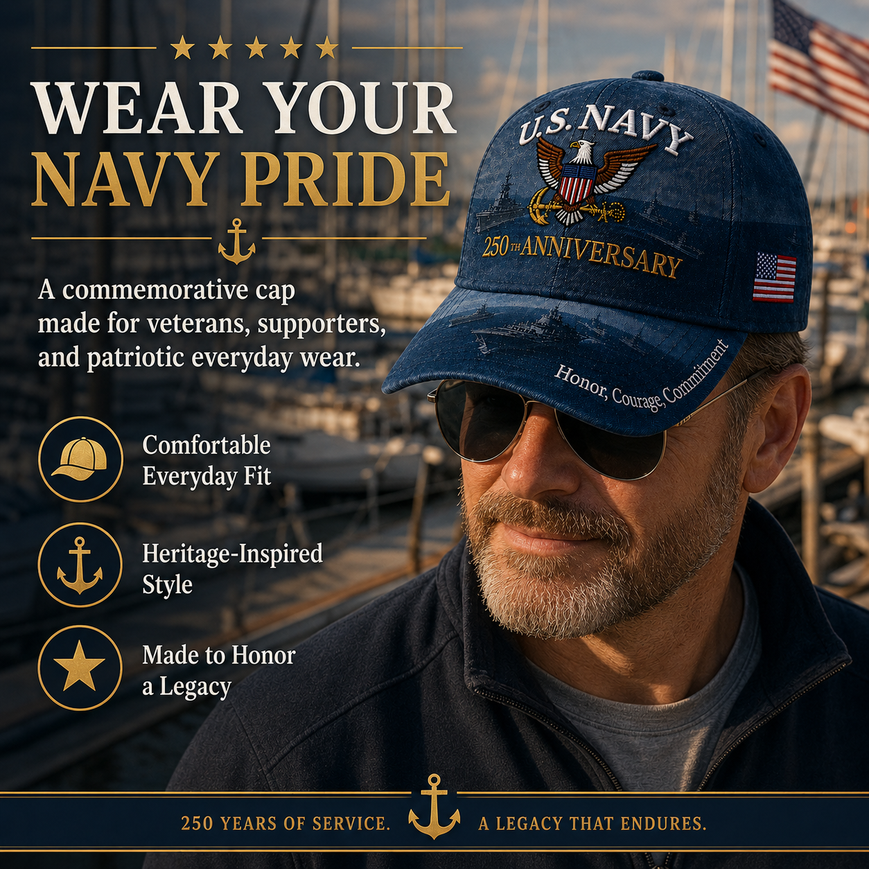 🔥 Father’s Day Sale - ❤️Handmade U.S. Navy 250th Anniversary Commemorative Cap 🇺🇸