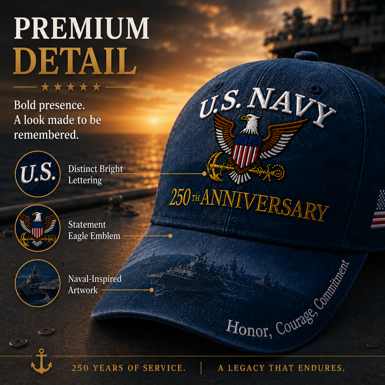 🔥 Father’s Day Sale - ❤️Handmade U.S. Navy 250th Anniversary Commemorative Cap 🇺🇸