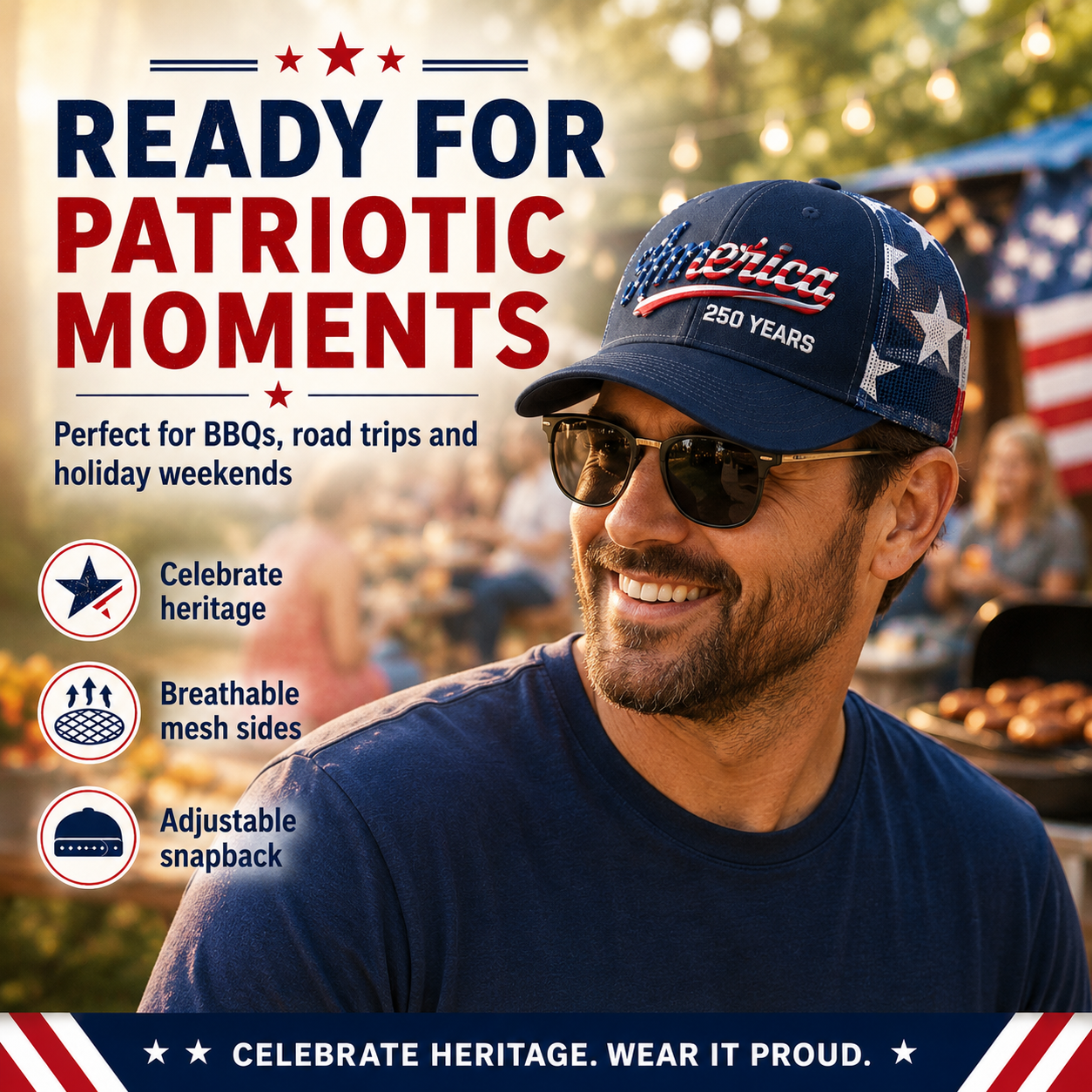 🔥 Father’s Day Sale - ❤️ 🇺🇸 America 250 Years Patriotic Embroidered Mesh Trucker Cap