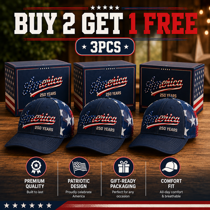 🔥 Father’s Day Sale - ❤️ 🇺🇸 America 250 Years Patriotic Embroidered Mesh Trucker Cap