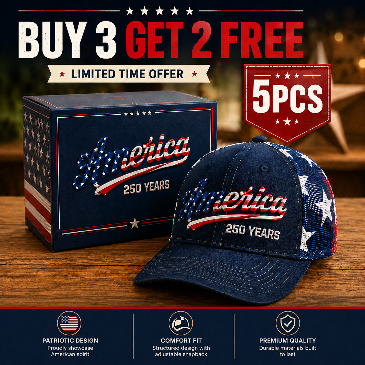 🔥 Father’s Day Sale - ❤️ 🇺🇸 America 250 Years Patriotic Embroidered Mesh Trucker Cap