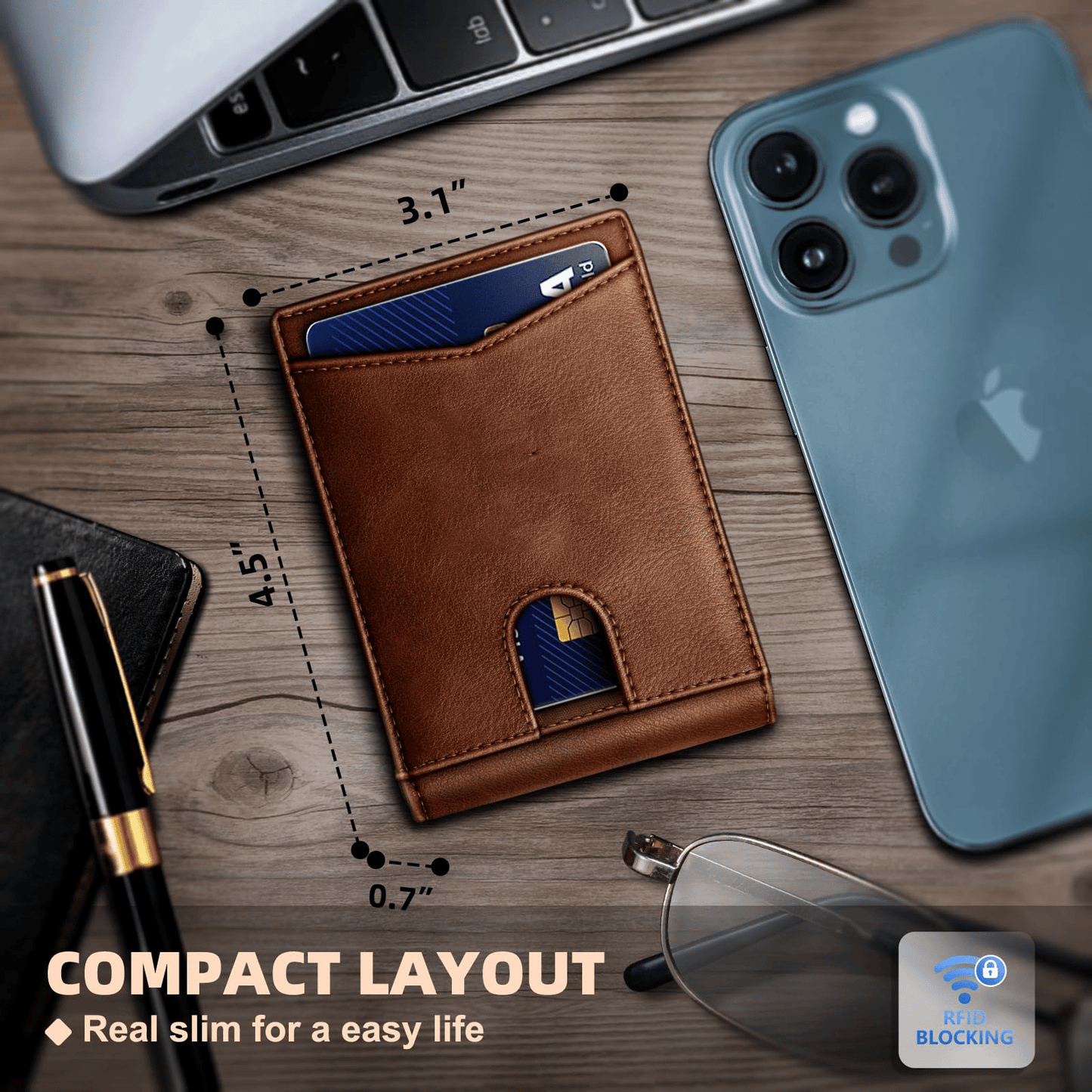 🎁Holiday gifts: Valentine's Day gifts for husbands or boyfriends💳Slim Leather Wallet Front Pocket Card Holder Gift For Men 11 Slots RFID Blocking