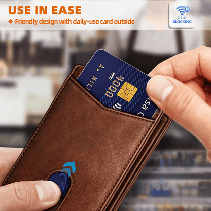 🎁Holiday gifts: Valentine's Day gifts for husbands or boyfriends💳Slim Leather Wallet Front Pocket Card Holder Gift For Men 11 Slots RFID Blocking