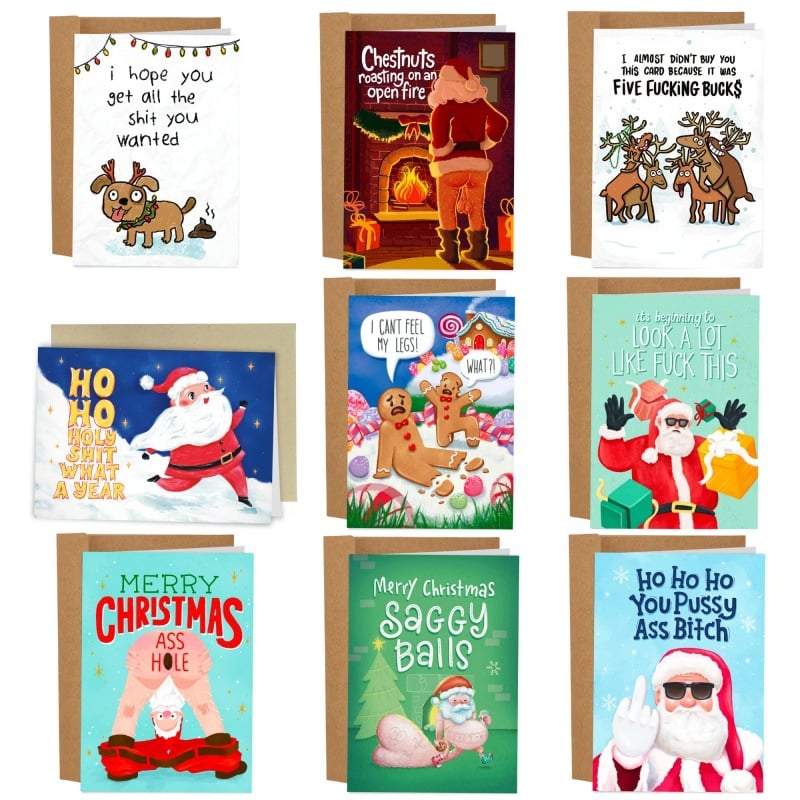 🎄🎅Greetings Funny Inappropriate Christmas Card 9-Piece Set