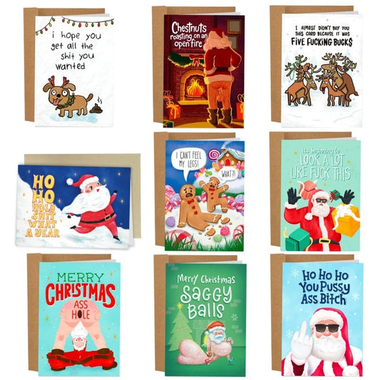 🎄🎅Greetings Funny Inappropriate Christmas Card 9-Piece Set