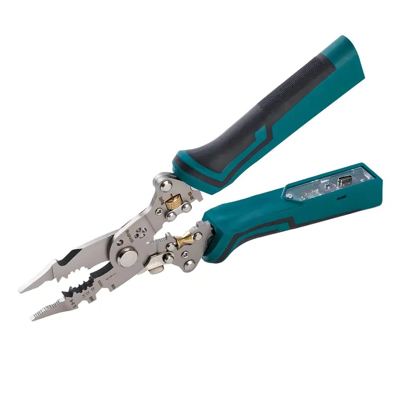16 in 1 Wire Stripper Twister for Cutting and Pulling Wires,Cable Scissors,Voltage Tester Pliers, 12V to 250V Live,Null,Hot Wire Judgment AC DC, Audible and Flashing LED Alarms